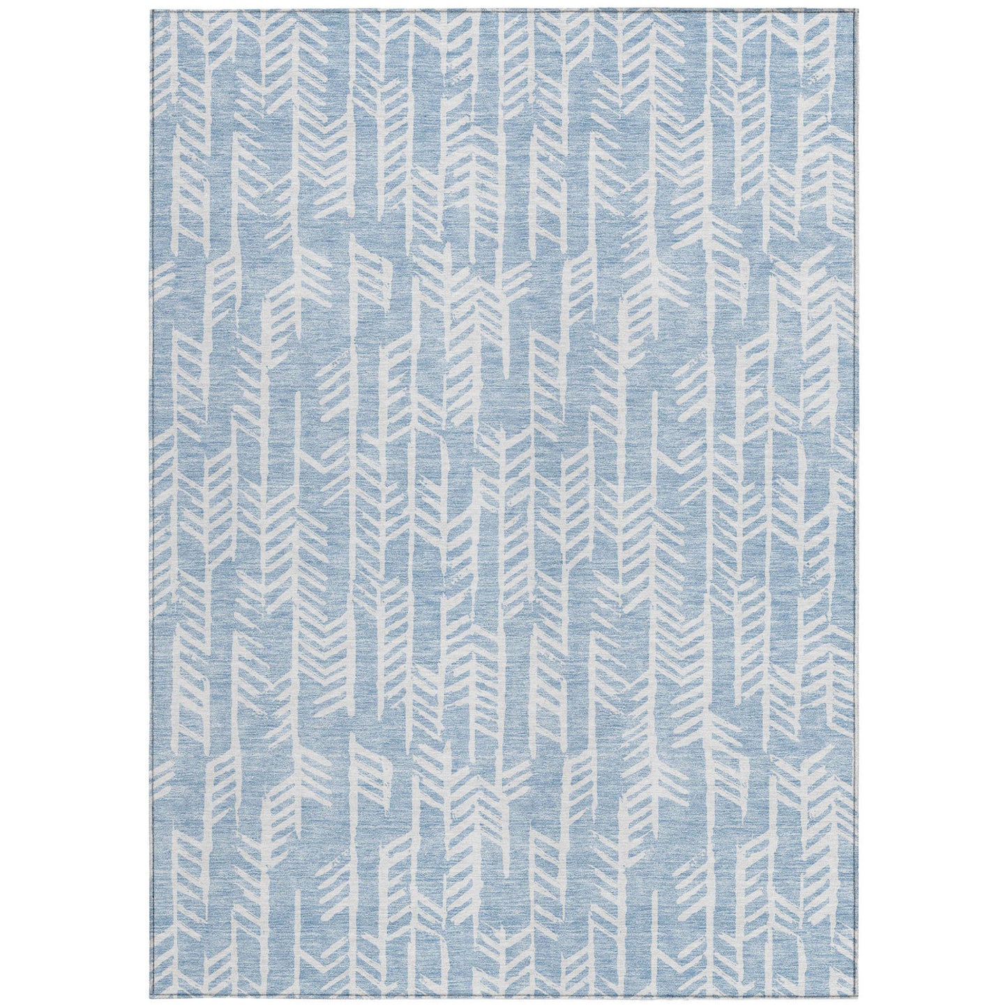 Tabselect Home Line 5' X 8' Sky Blue And Ivory Tribal Washable Indoor Outdoor Area Rug