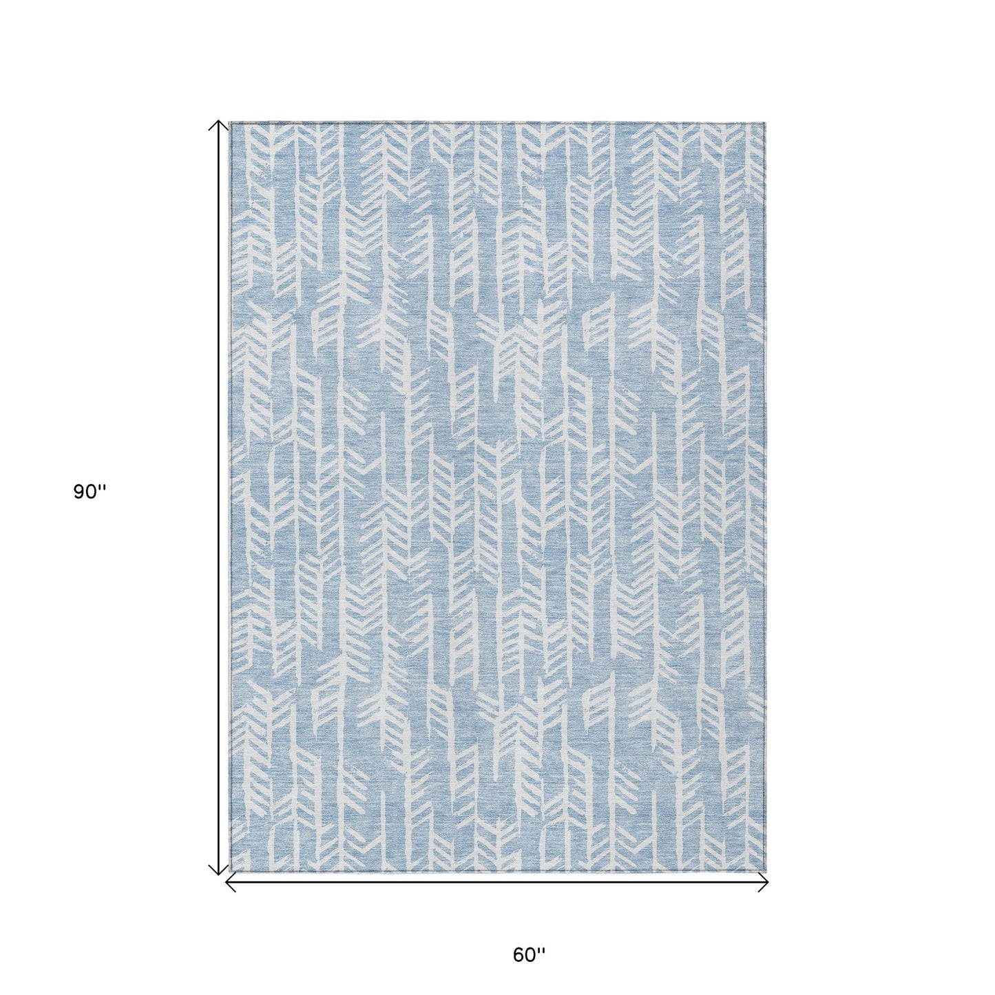 Tabselect Home Line 5' X 8' Sky Blue And Ivory Tribal Washable Indoor Outdoor Area Rug