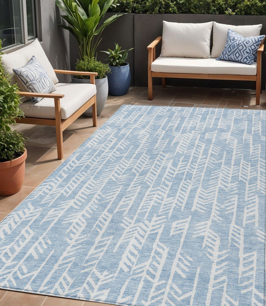 Tabselect Home Line 5' X 8' Sky Blue And Ivory Tribal Washable Indoor Outdoor Area Rug