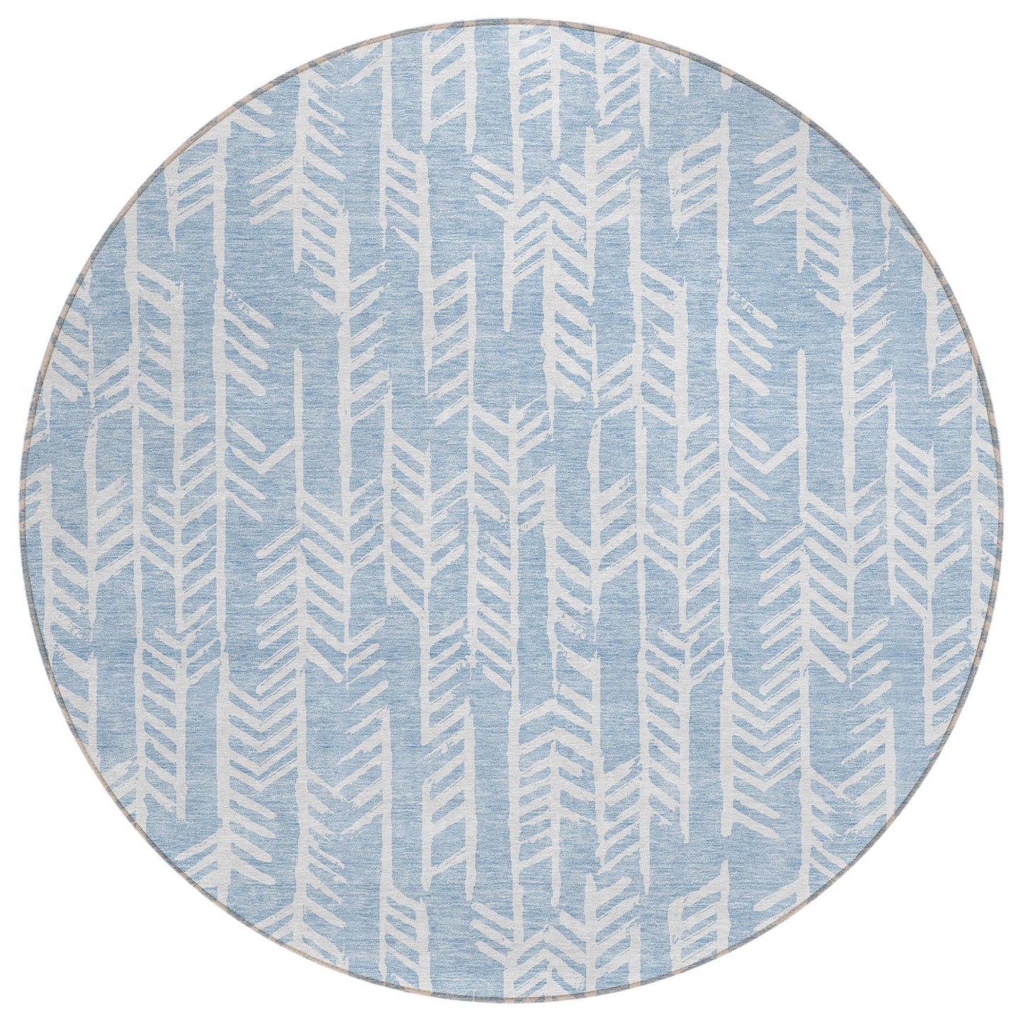 Tabselect Home Line 8' Sky Blue And Ivory Round Tribal Washable Indoor Outdoor Area Rug