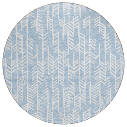Tabselect Home Line 8' Sky Blue And Ivory Round Tribal Washable Indoor Outdoor Area Rug