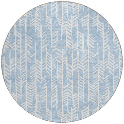 Tabselect Home Line 8' Sky Blue And Ivory Round Tribal Washable Indoor Outdoor Area Rug