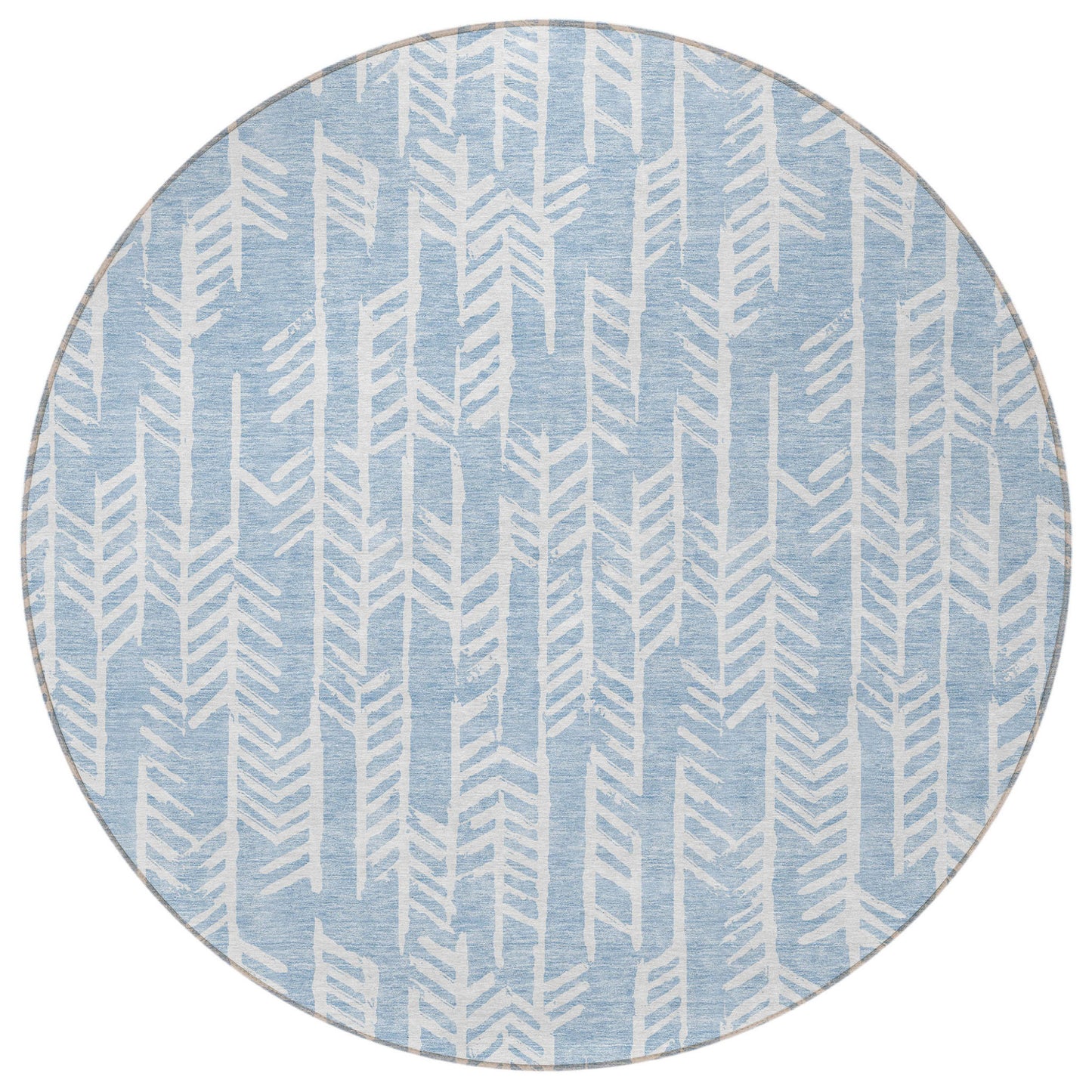 Tabselect Home Line 8' Sky Blue And Ivory Round Tribal Washable Indoor Outdoor Area Rug