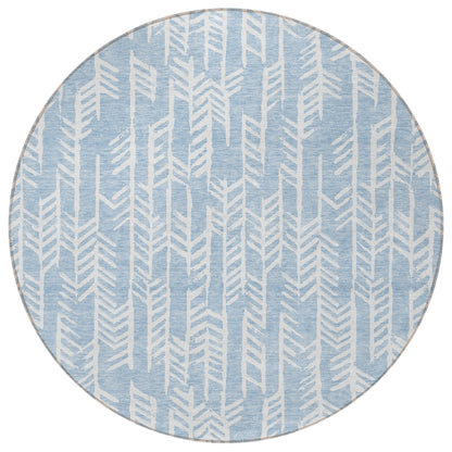 Tabselect Home Line 8' Sky Blue And Ivory Round Tribal Washable Indoor Outdoor Area Rug