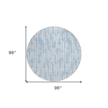 Tabselect Home Line 8' Sky Blue And Ivory Round Tribal Washable Indoor Outdoor Area Rug