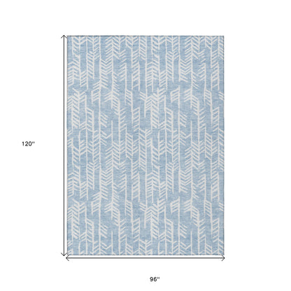 Tabselect Home Line 8' X 10' Sky Blue And Ivory Tribal Washable Indoor Outdoor Area Rug