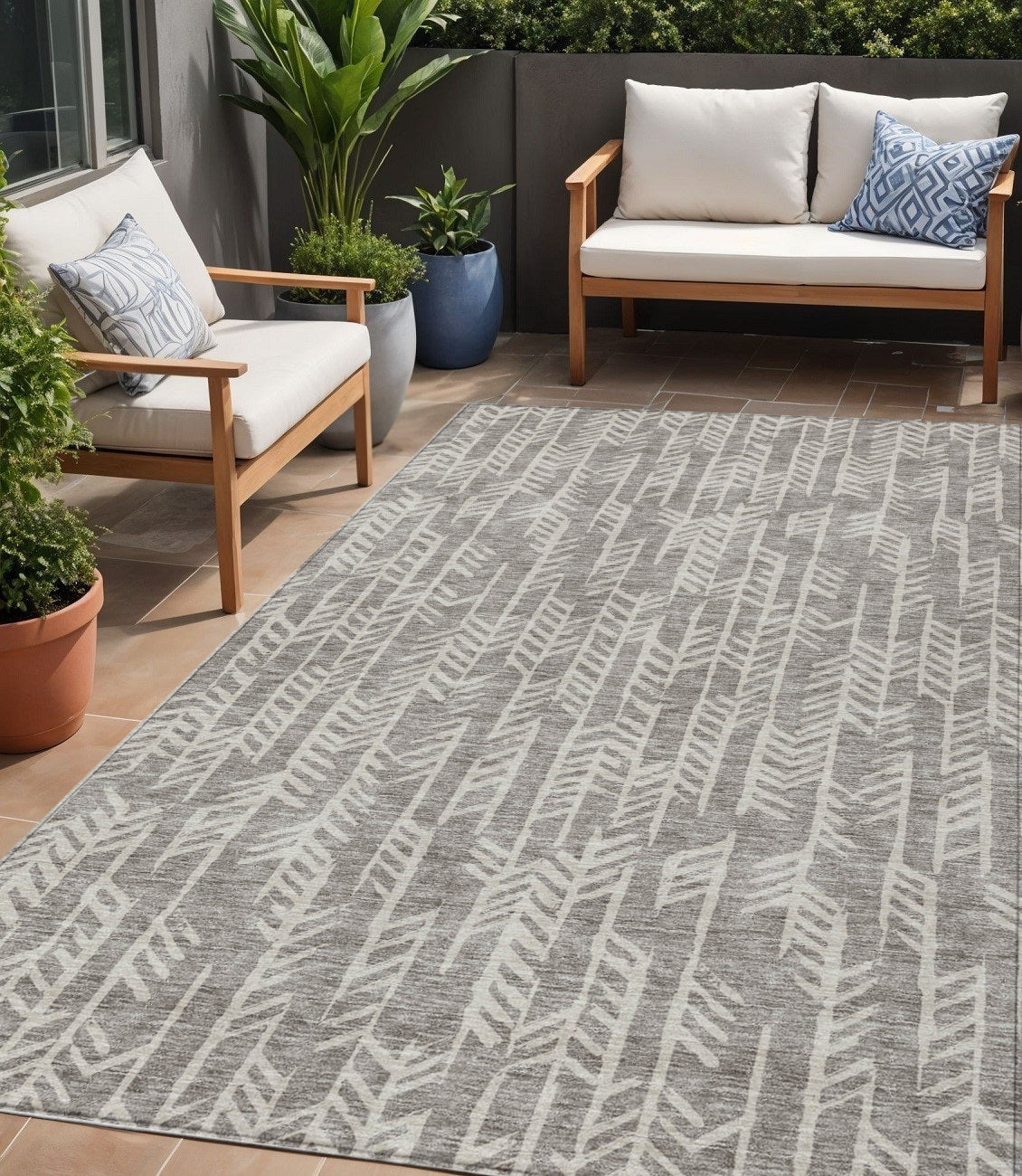 Tabselect Home Line 5' X 8' Taupe And Beige Tribal Washable Indoor Outdoor Area Rug