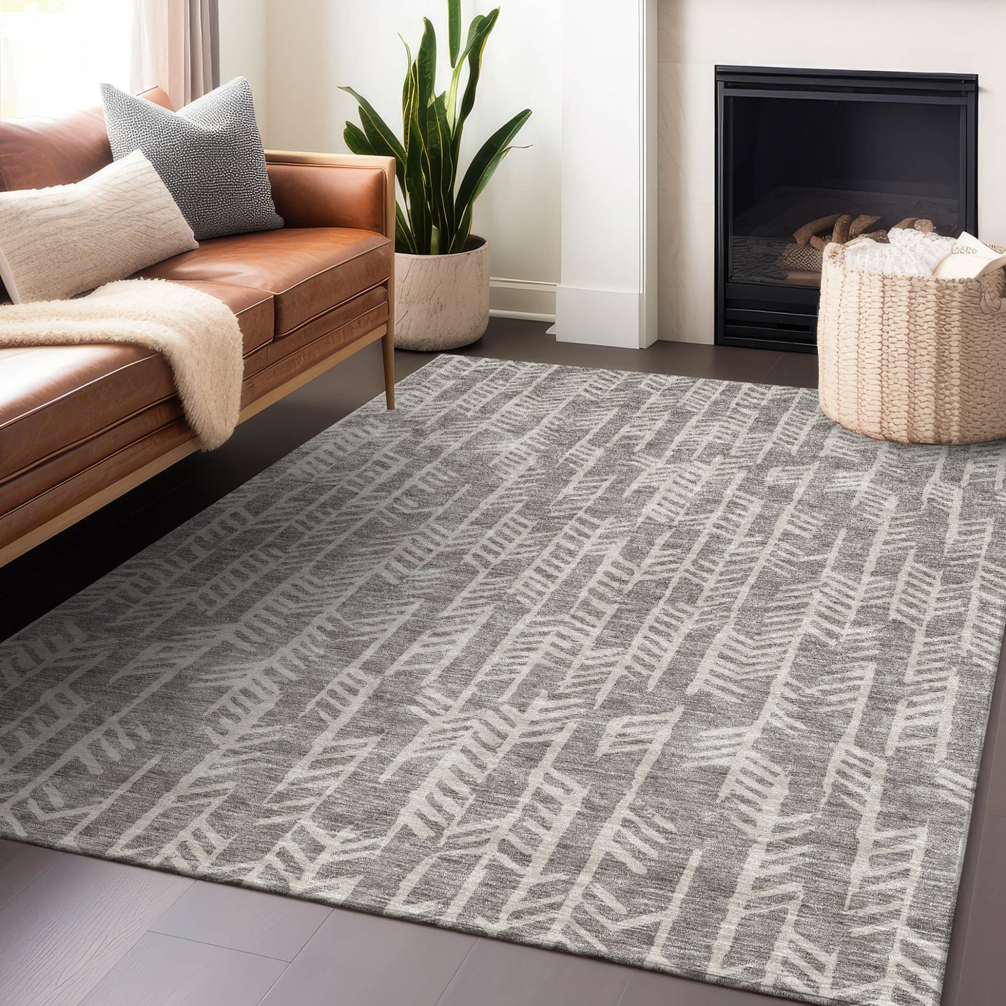 Tabselect Home Line 5' X 8' Taupe And Beige Tribal Washable Indoor Outdoor Area Rug