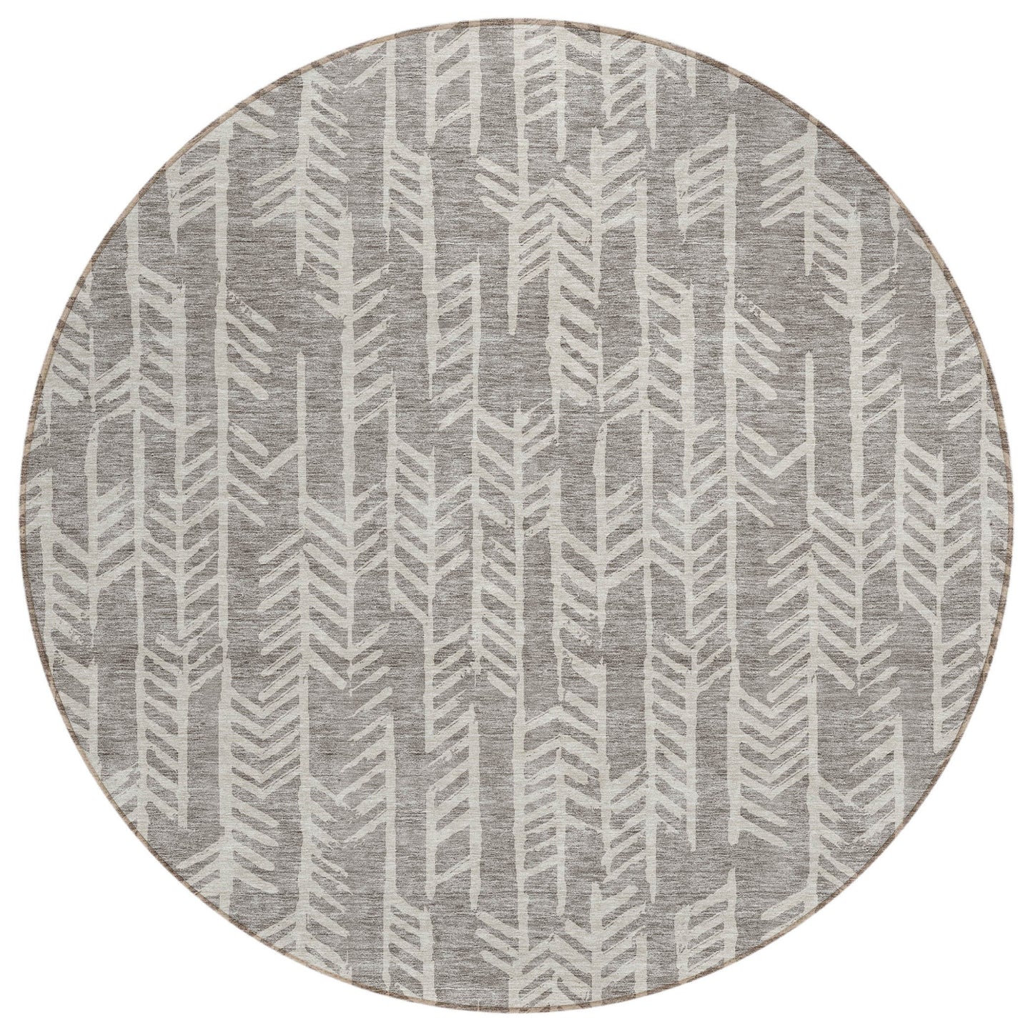 Tabselect Home Line 8' Taupe And Beige Round Tribal Washable Indoor Outdoor Area Rug