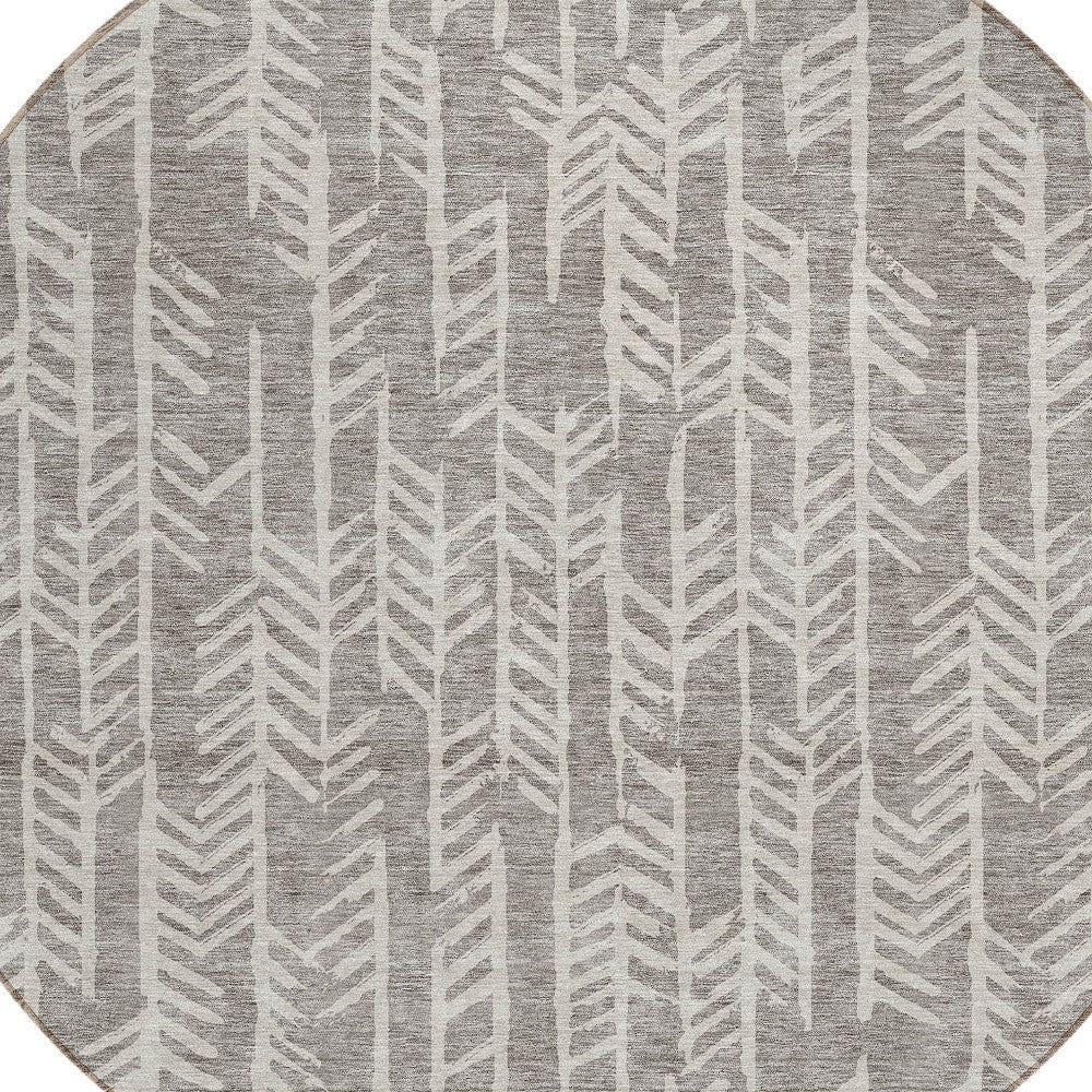 Tabselect Home Line 8' Taupe And Beige Round Tribal Washable Indoor Outdoor Area Rug