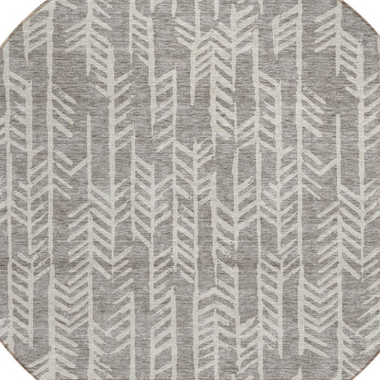 Tabselect Home Line 8' Taupe And Beige Round Tribal Washable Indoor Outdoor Area Rug