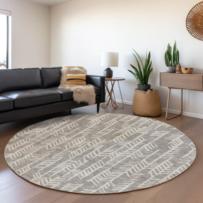 Tabselect Home Line 8' Taupe And Beige Round Tribal Washable Indoor Outdoor Area Rug