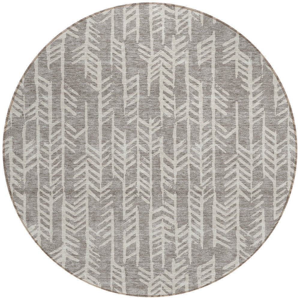 Tabselect Home Line 8' Taupe And Beige Round Tribal Washable Indoor Outdoor Area Rug