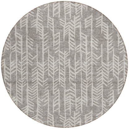 Tabselect Home Line 8' Taupe And Beige Round Tribal Washable Indoor Outdoor Area Rug