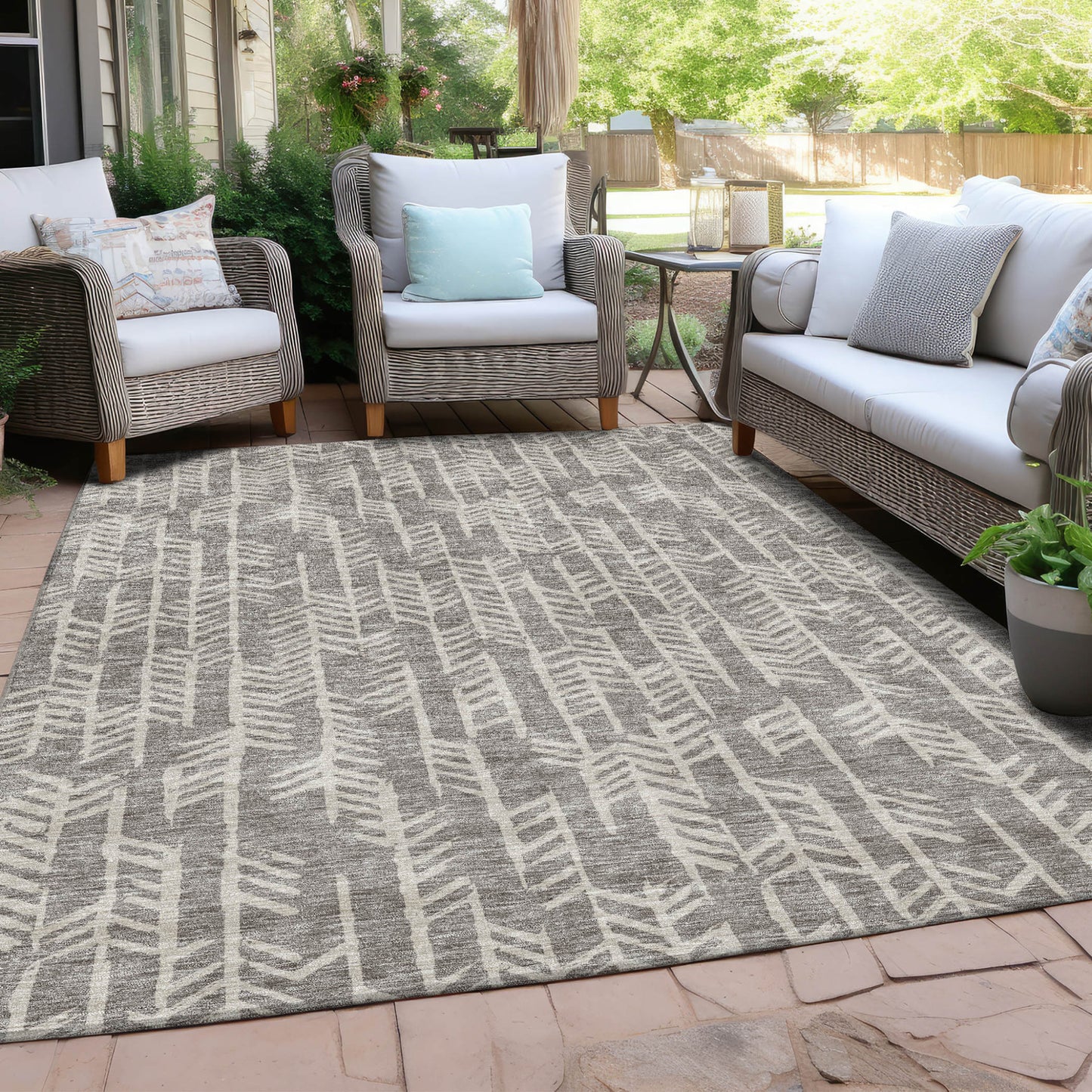 Tabselect Home Line 8' X 10' Taupe And Beige Tribal Washable Indoor Outdoor Area Rug