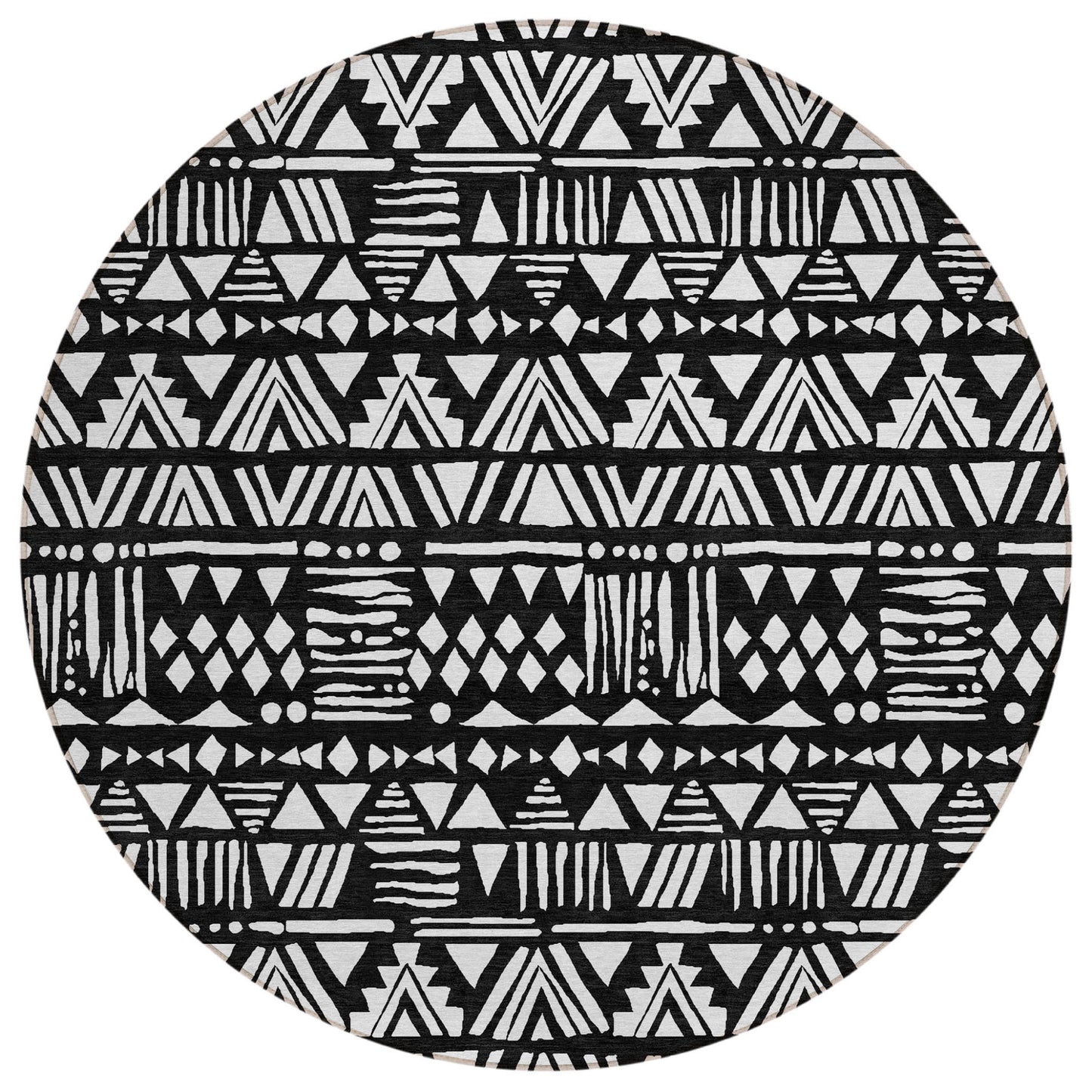 Tabselect Home Line 8' Black And Ivory Round Southwestern Washable Indoor Outdoor Area Rug