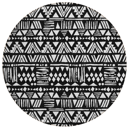 Tabselect Home Line 8' Black And Ivory Round Southwestern Washable Indoor Outdoor Area Rug