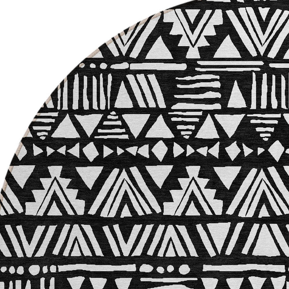 Tabselect Home Line 8' Black And Ivory Round Southwestern Washable Indoor Outdoor Area Rug