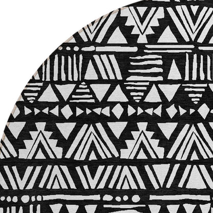 Tabselect Home Line 8' Black And Ivory Round Southwestern Washable Indoor Outdoor Area Rug