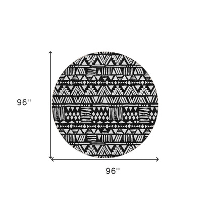 Tabselect Home Line 8' Black And Ivory Round Southwestern Washable Indoor Outdoor Area Rug