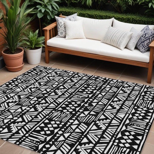Tabselect Home Line 8' X 10' Black And Ivory Southwestern Washable Indoor Outdoor Area Rug