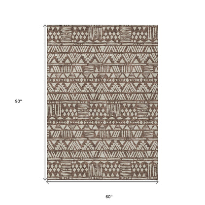 Tabselect Home Line 5' X 8' Brown And Beige Southwestern Washable Indoor Outdoor Area Rug