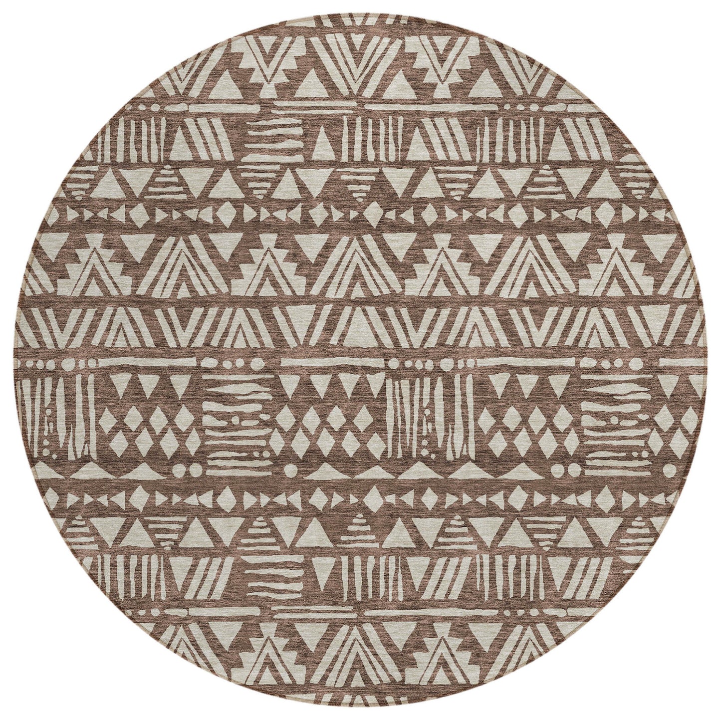 Tabselect Home Line 8' Brown And Beige Round Southwestern Washable Indoor Outdoor Area Rug