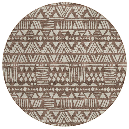 Tabselect Home Line 8' Brown And Beige Round Southwestern Washable Indoor Outdoor Area Rug