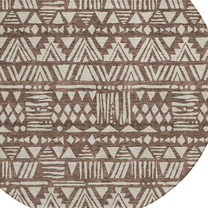Tabselect Home Line 8' Brown And Beige Round Southwestern Washable Indoor Outdoor Area Rug