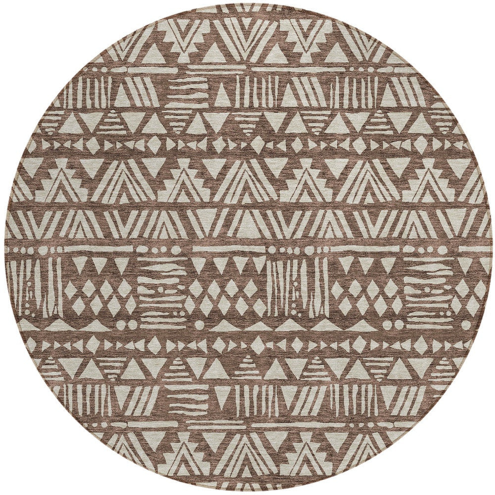Tabselect Home Line 8' Brown And Beige Round Southwestern Washable Indoor Outdoor Area Rug