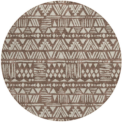 Tabselect Home Line 8' Brown And Beige Round Southwestern Washable Indoor Outdoor Area Rug