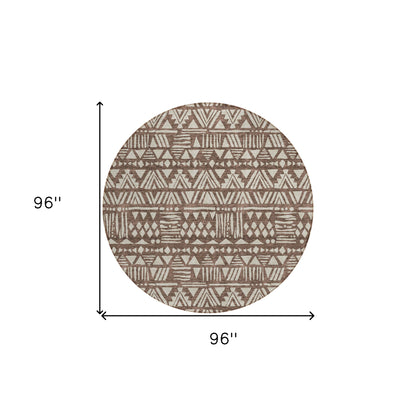 Tabselect Home Line 8' Brown And Beige Round Southwestern Washable Indoor Outdoor Area Rug