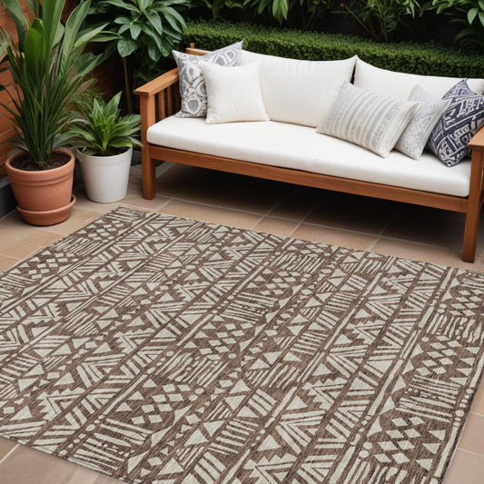 Tabselect Home Line 8' X 10' Brown And Beige Southwestern Washable Indoor Outdoor Area Rug