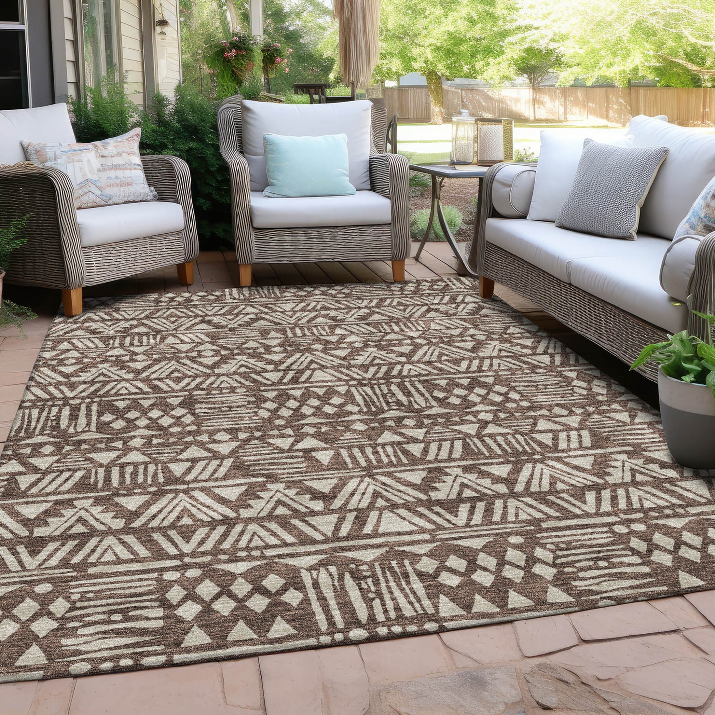Tabselect Home Line 8' X 10' Brown And Beige Southwestern Washable Indoor Outdoor Area Rug