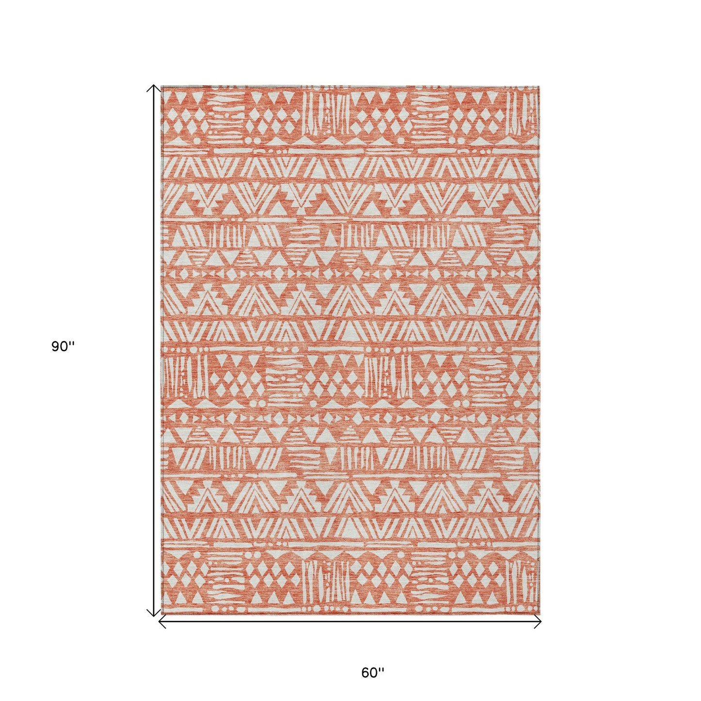 Tabselect Home Line 5' X 8' Coral And Ivory Southwestern Washable Indoor Outdoor Area Rug
