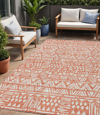 Tabselect Home Line 5' X 8' Coral And Ivory Southwestern Washable Indoor Outdoor Area Rug