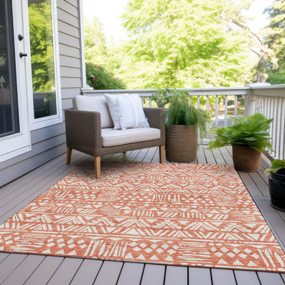 Tabselect Home Line 5' X 8' Coral And Ivory Southwestern Washable Indoor Outdoor Area Rug