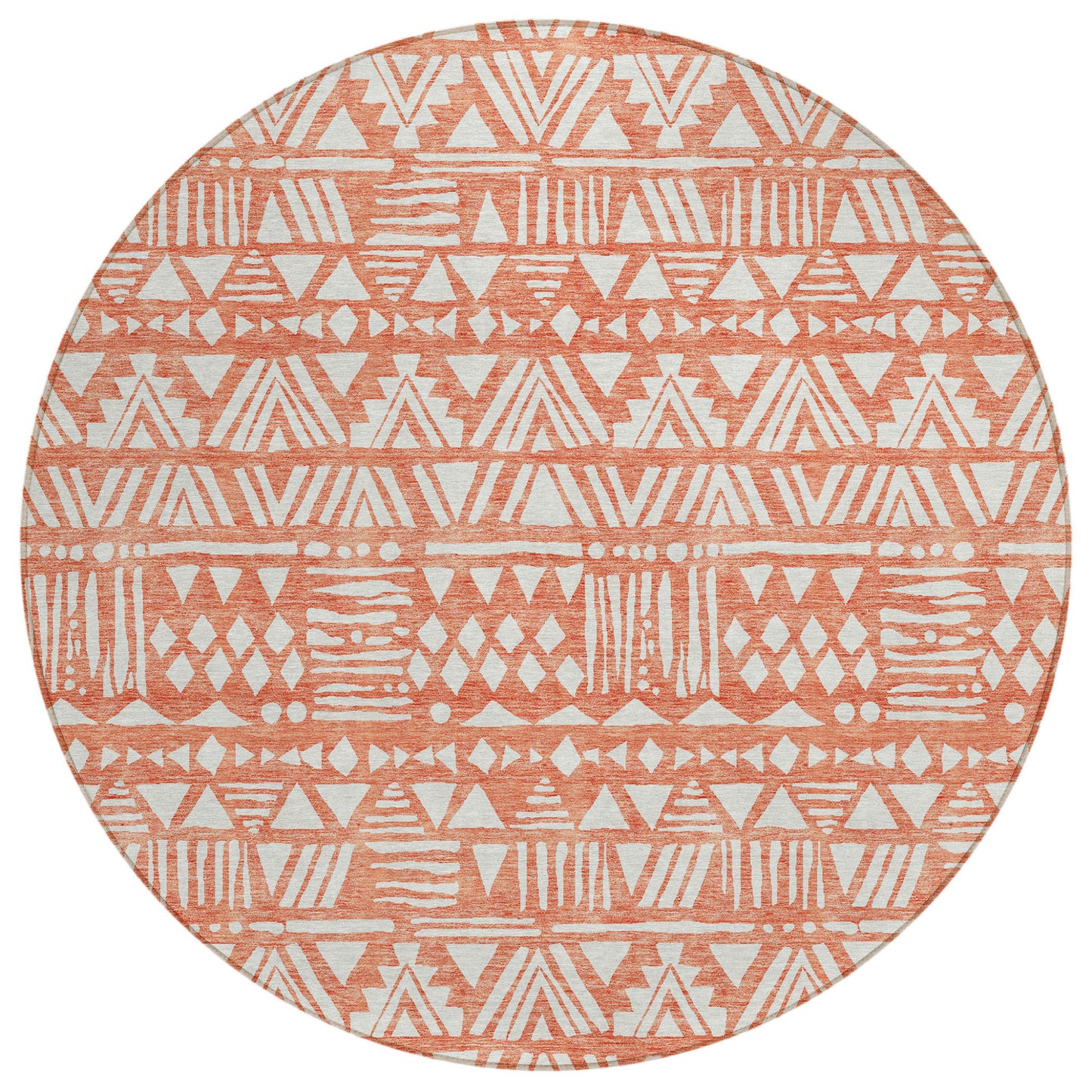Tabselect Home Line 8' Coral And Ivory Round Southwestern Washable Indoor Outdoor Area Rug