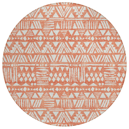 Tabselect Home Line 8' Coral And Ivory Round Southwestern Washable Indoor Outdoor Area Rug