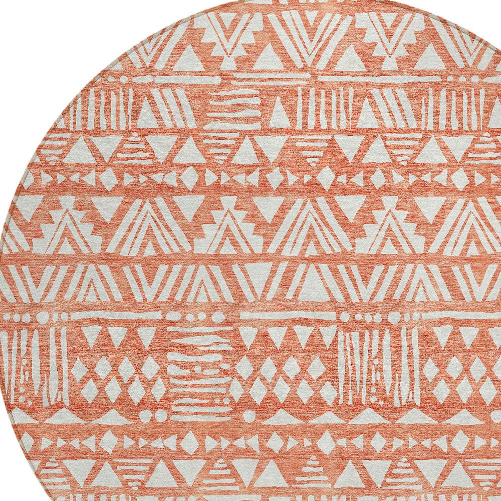 Tabselect Home Line 8' Coral And Ivory Round Southwestern Washable Indoor Outdoor Area Rug