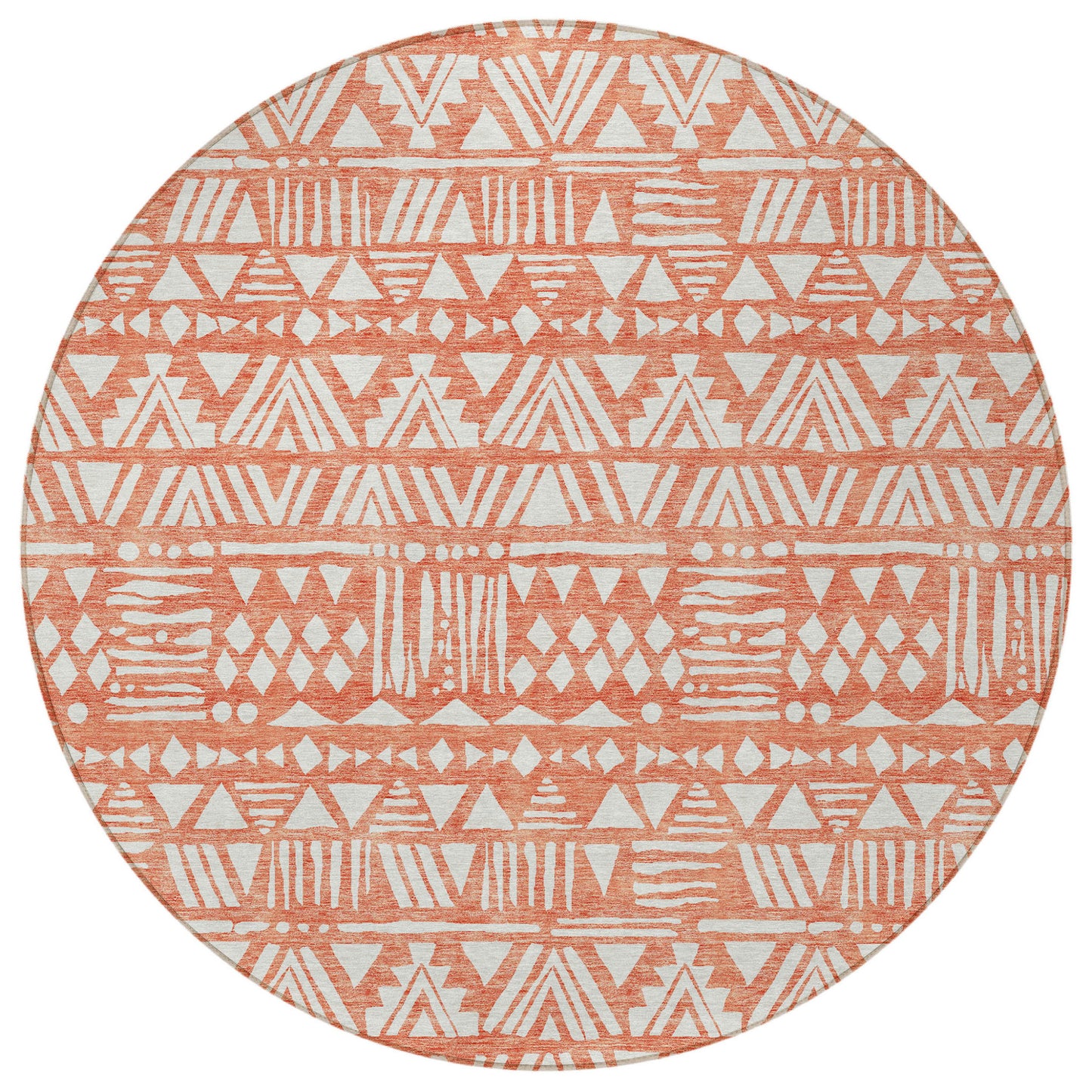 Tabselect Home Line 8' Coral And Ivory Round Southwestern Washable Indoor Outdoor Area Rug