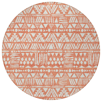 Tabselect Home Line 8' Coral And Ivory Round Southwestern Washable Indoor Outdoor Area Rug