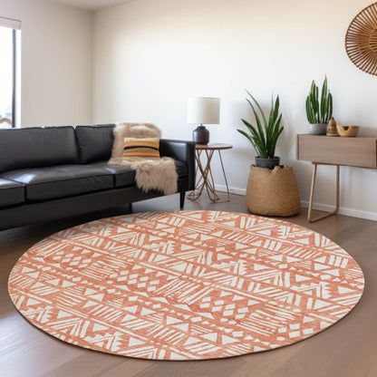 Tabselect Home Line 8' Coral And Ivory Round Southwestern Washable Indoor Outdoor Area Rug