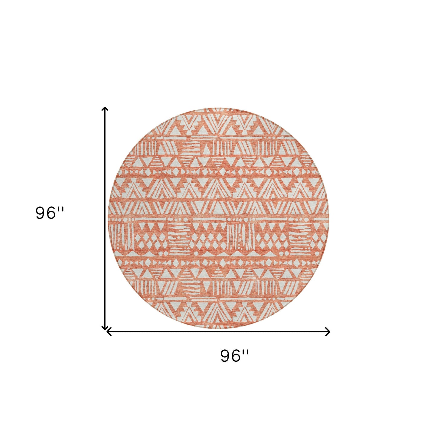 Tabselect Home Line 8' Coral And Ivory Round Southwestern Washable Indoor Outdoor Area Rug