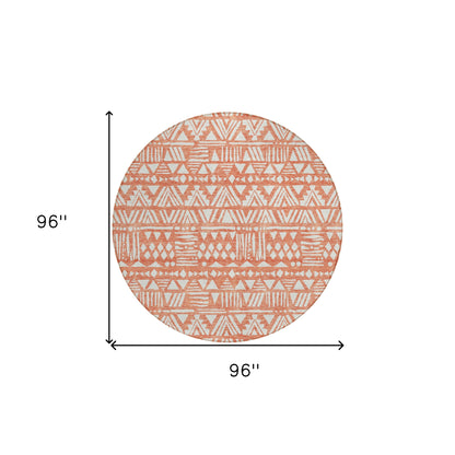 Tabselect Home Line 8' Coral And Ivory Round Southwestern Washable Indoor Outdoor Area Rug
