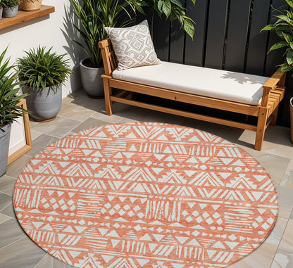 Tabselect Home Line 8' Coral And Ivory Round Southwestern Washable Indoor Outdoor Area Rug
