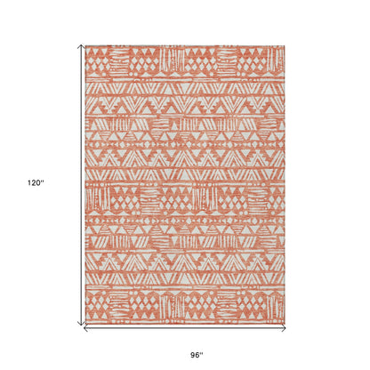 Tabselect Home Line 8' X 10' Coral And Ivory Southwestern Washable Indoor Outdoor Area Rug