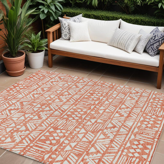 Tabselect Home Line 8' X 10' Coral And Ivory Southwestern Washable Indoor Outdoor Area Rug