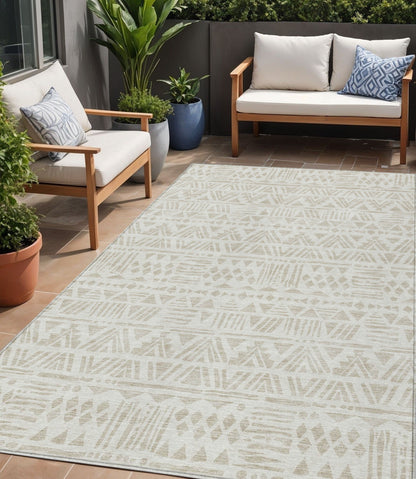 Tabselect Home Line 5' X 8' Ivory And Beige Southwestern Washable Indoor Outdoor Area Rug