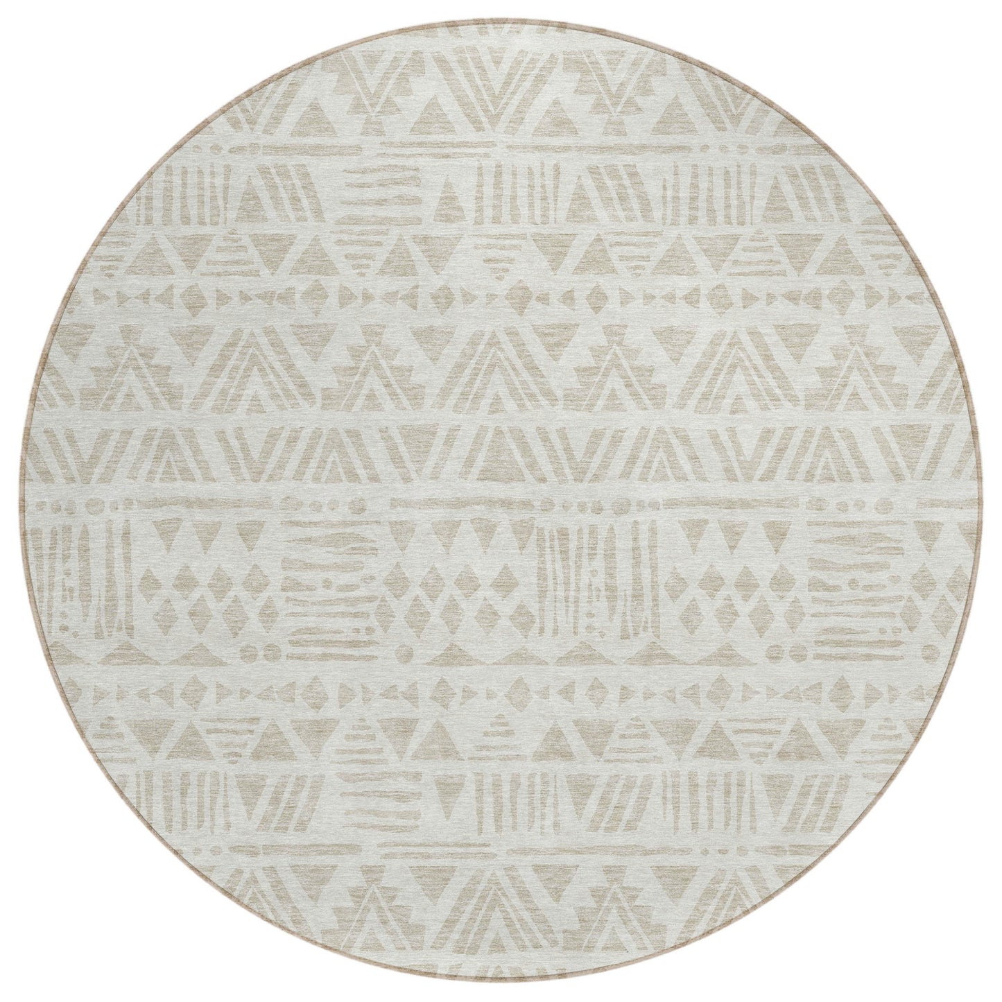 Tabselect Home Line 8' Ivory And Beige Round Southwestern Washable Indoor Outdoor Area Rug
